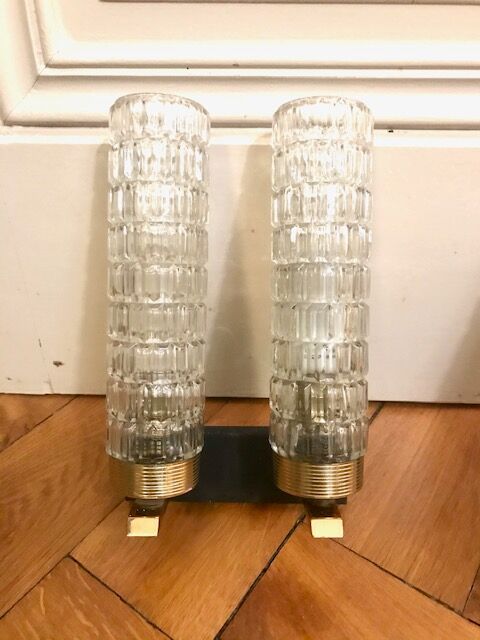 Pair of double glass wall light