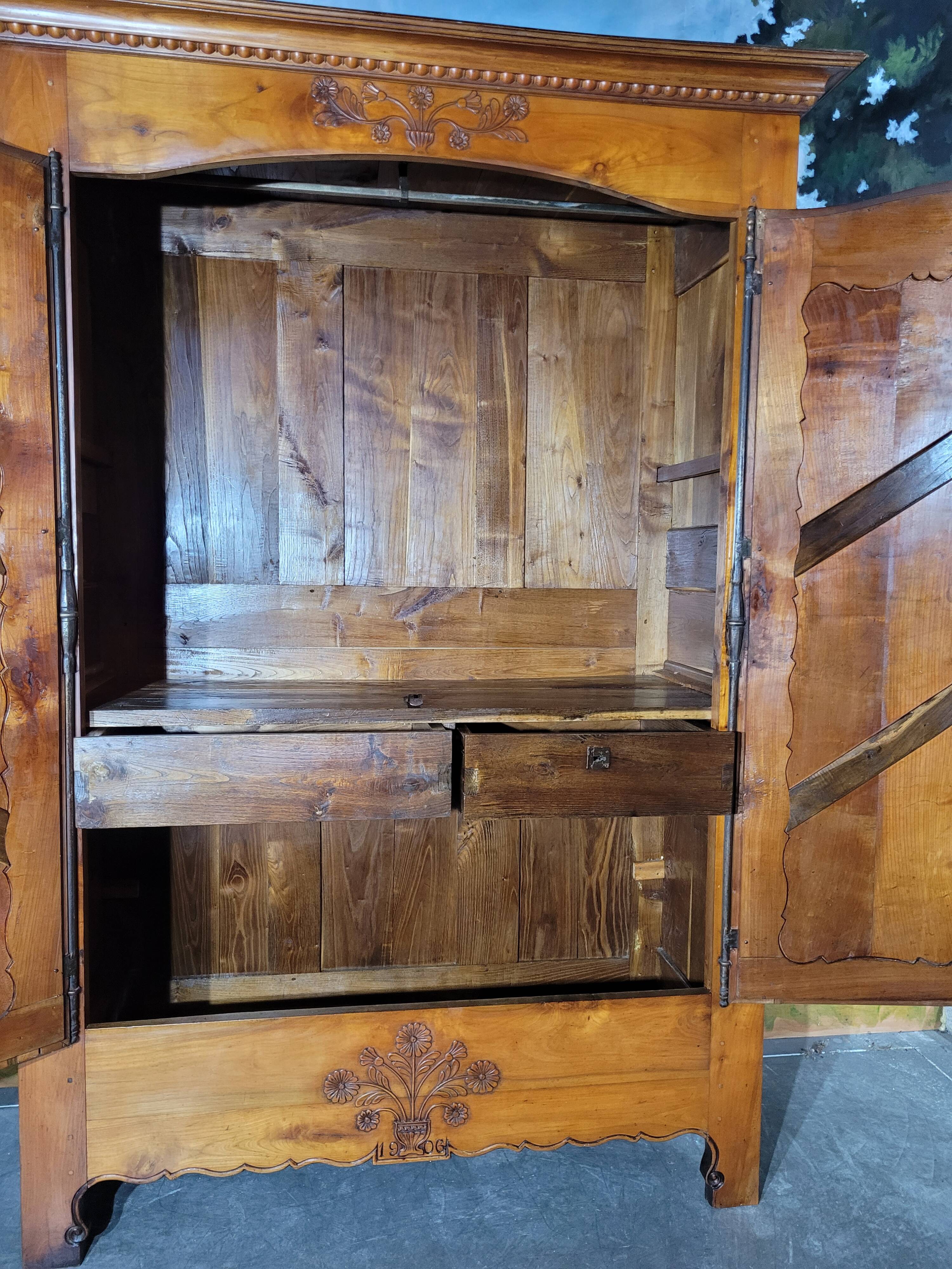 Louis XV style carved cherry wood armoire