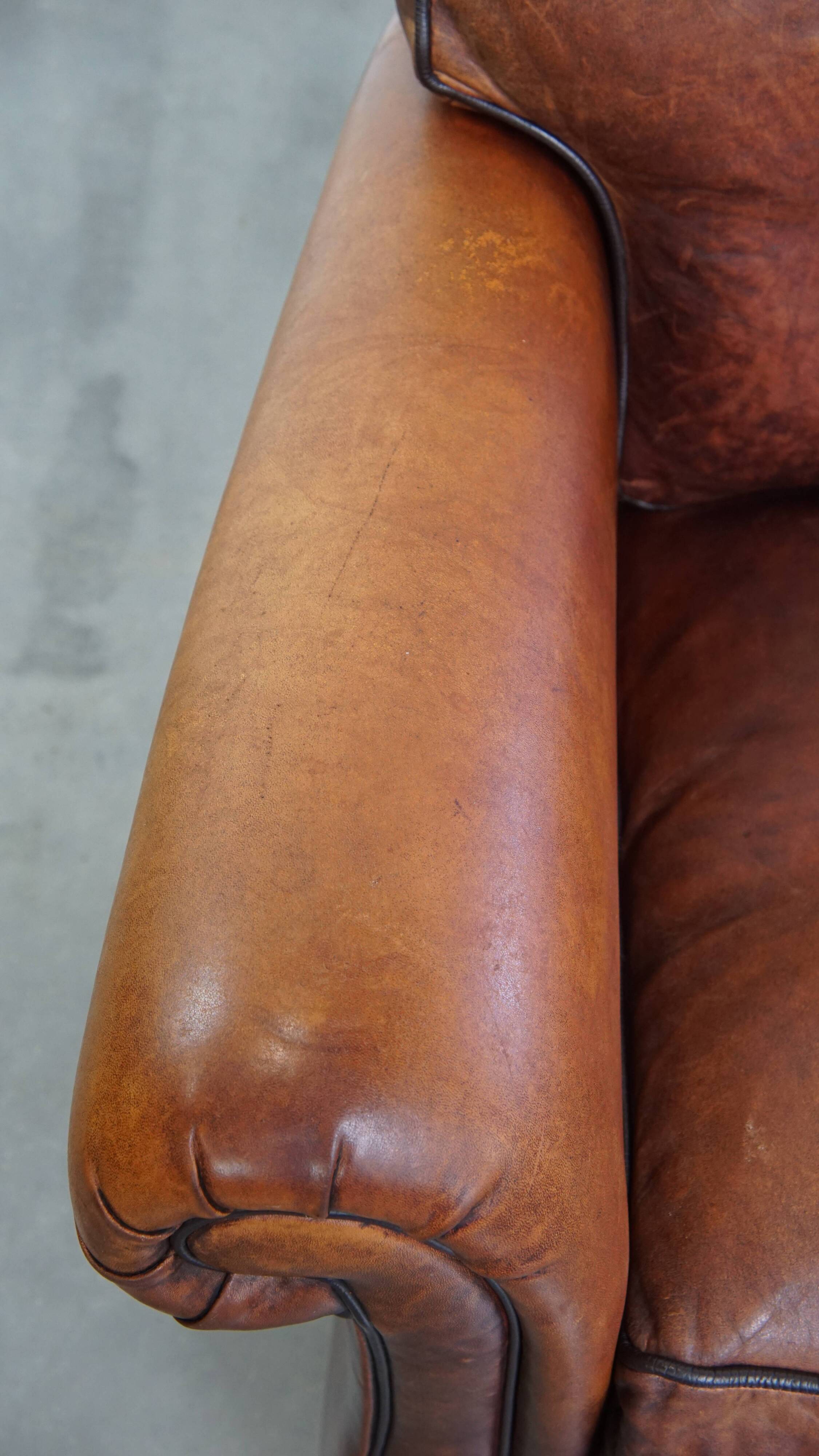 Set of 2 sheepskin leather armchair in English style