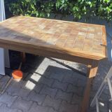 Pine and brown ceramic table, 1960s