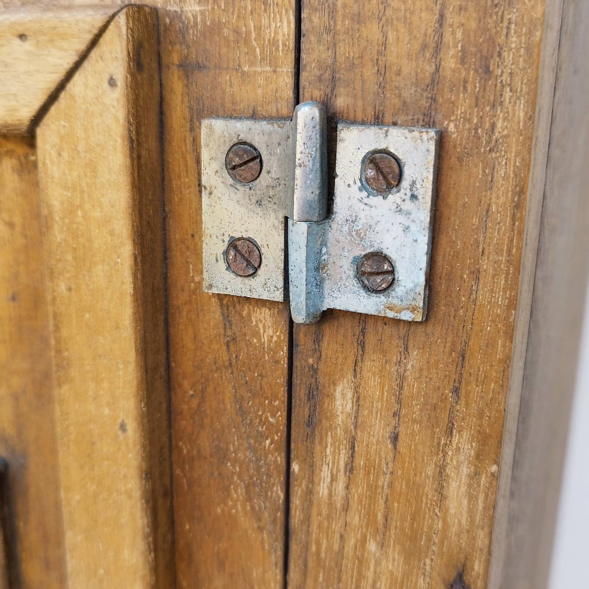 Vintage folk art mirror wall storage unit