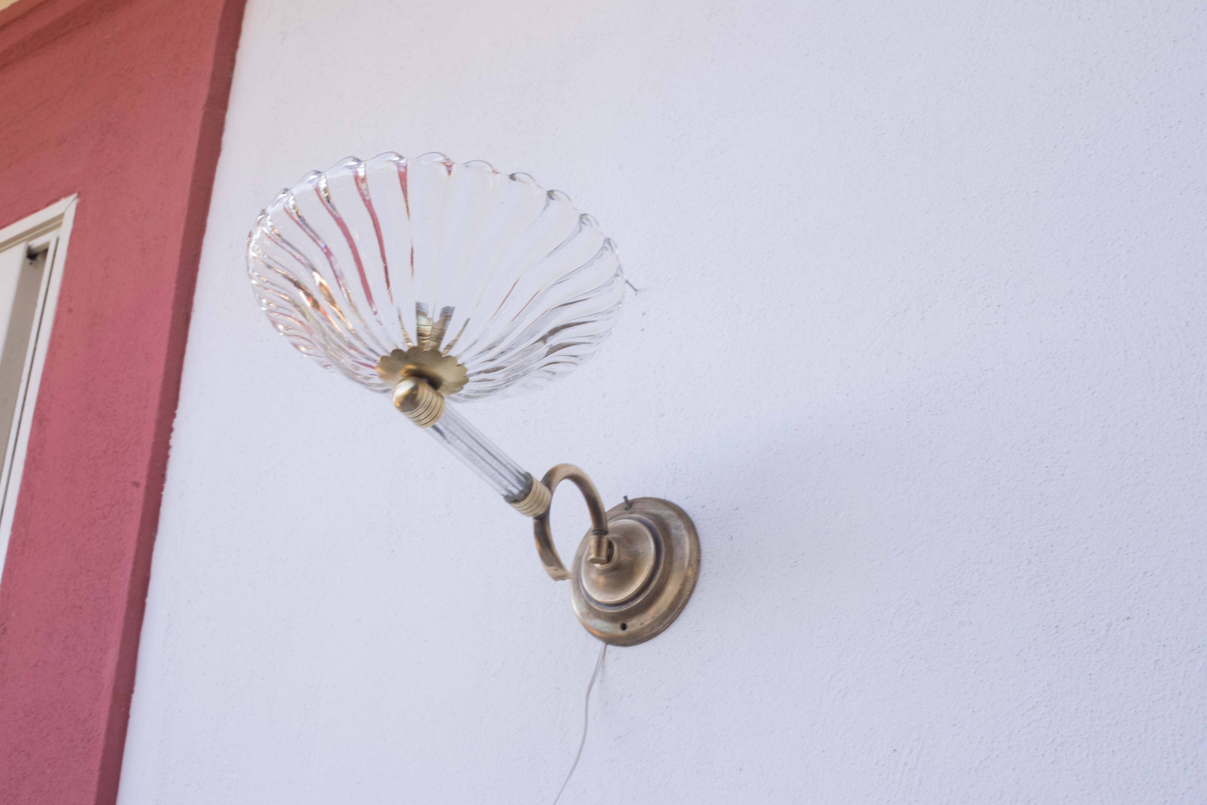 Set of 2 Wall Light Sconces by Barovier & Toso Glass Murano, Italy, 1950