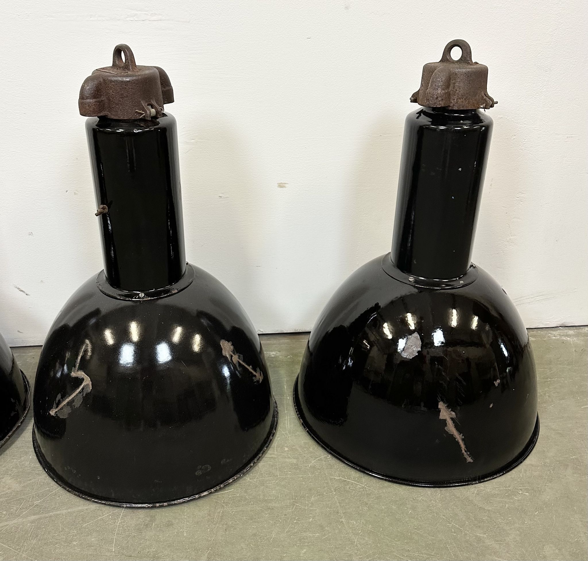 Set of 4 Industrial Bauhaus Black Enamel Pendant Lamps, 1960s