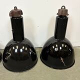 Set of 4 Industrial Bauhaus Black Enamel Pendant Lamps, 1960s