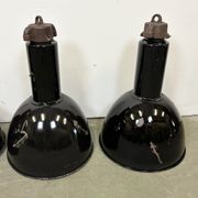 Set of 4 Industrial Bauhaus Black Enamel Pendant Lamps, 1960s
