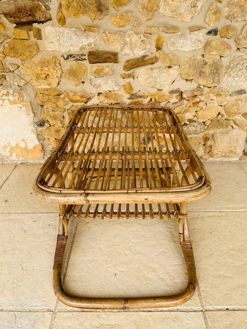 Table basse vintage en bambou et rotin dans le goût de Tito Agnoli, circa 1960