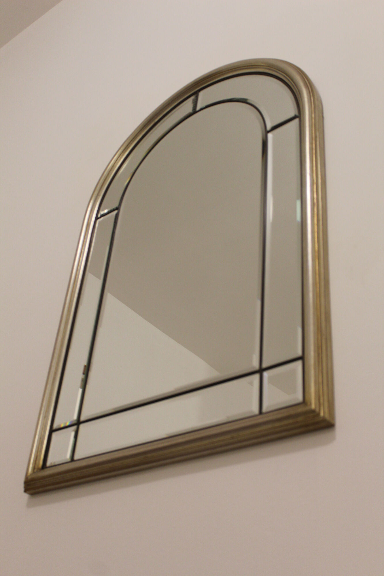 Pair of bevelled mirrors, brass edging frame in brushed wood years Italy 70's