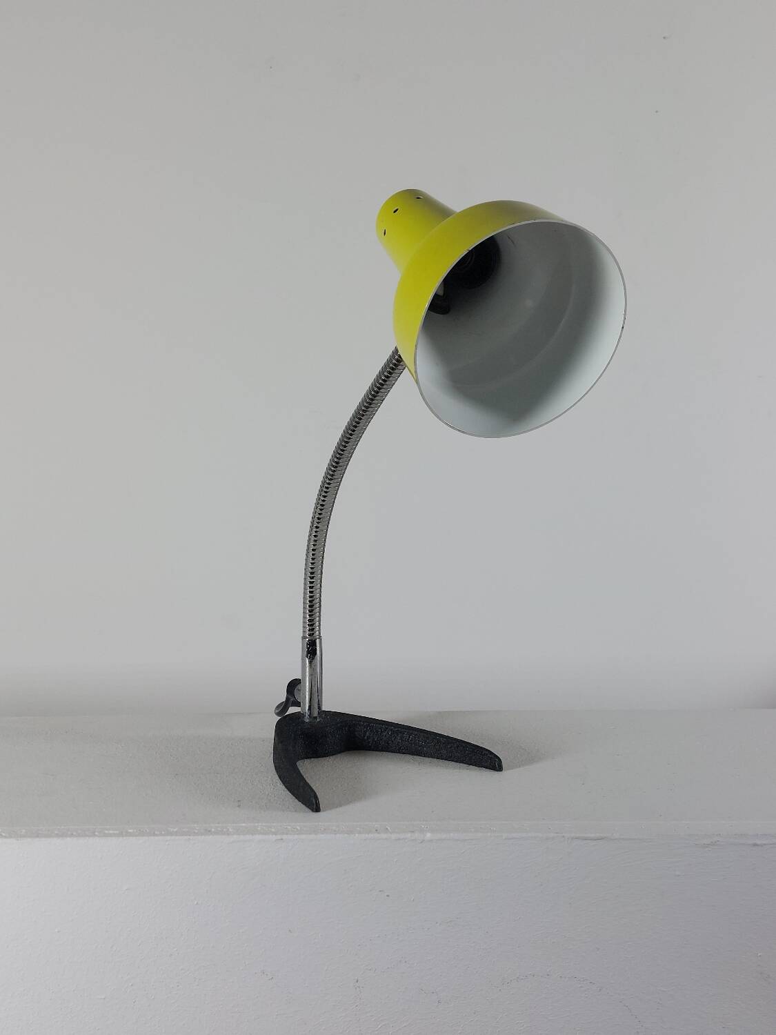 Yellow-green metal table lamp, 1950s.