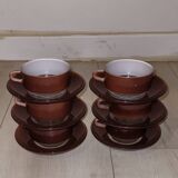 6 Duralex cups and saucers in colour - vintage