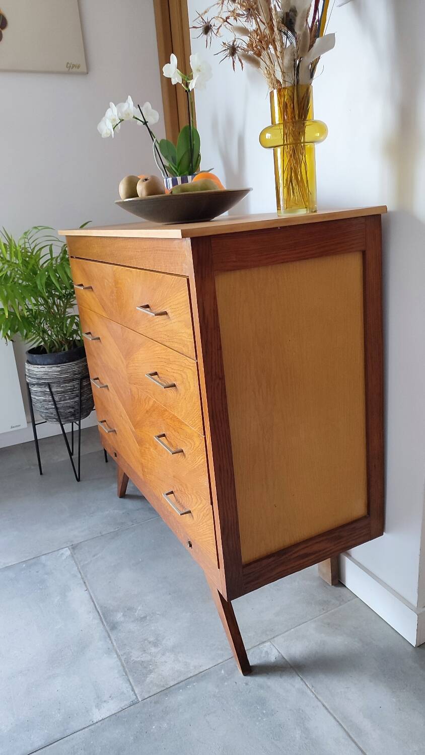 Vintage chest of drawers with compass feet