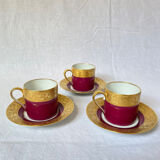Set of 6 cups and cups manufacture royale limoge gold inlay