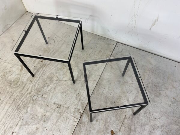 Tables d’appoint vintage modernistes en verre acrylique et acier, années 1980, ensemble de 2