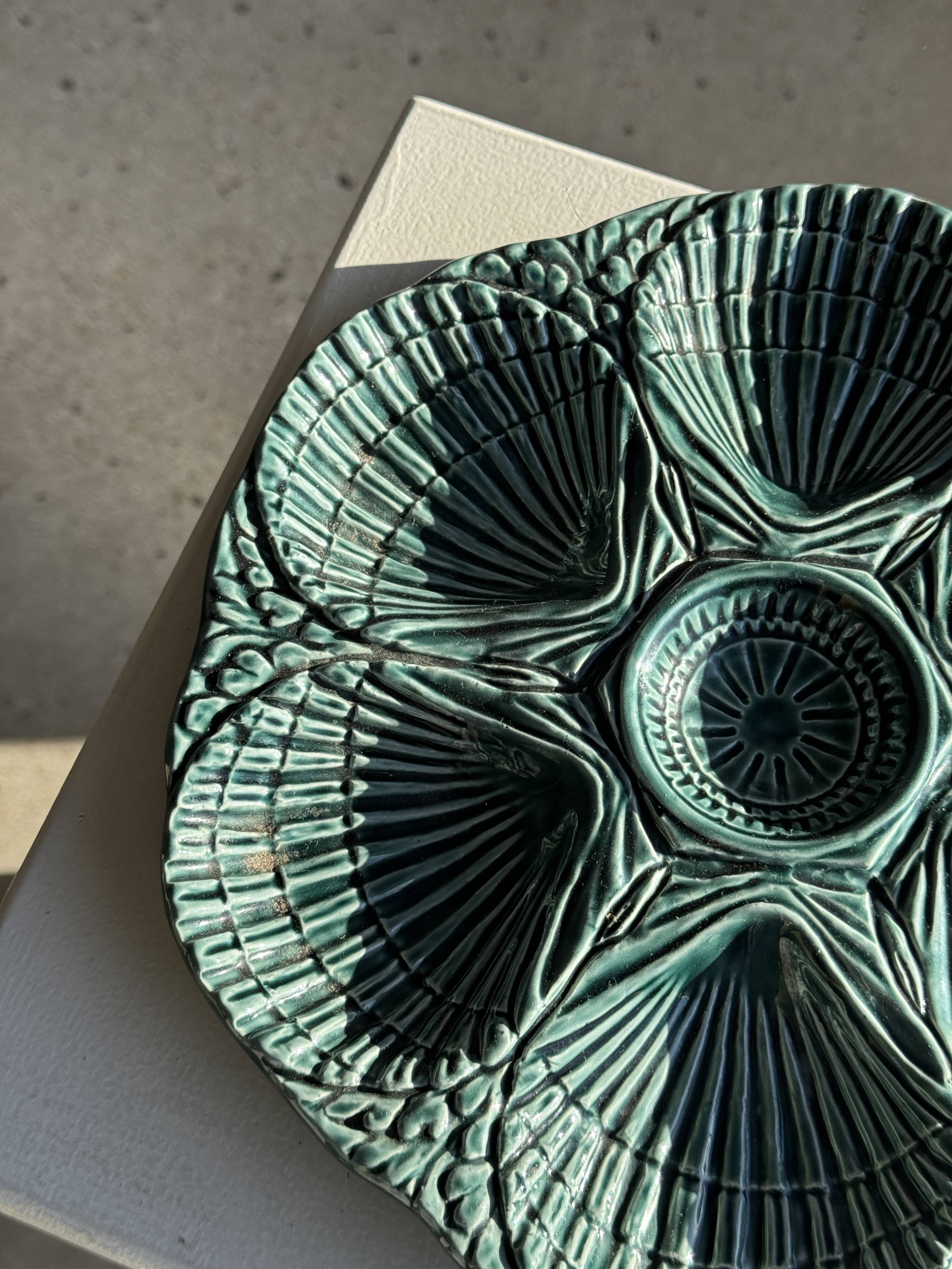 Plat à compartiment coquillages turquoise D28