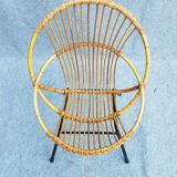 4 shell armchairs in rattan, metal feet