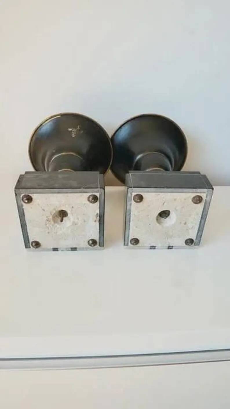 Superb pair of Art Deco enamelled brass cassolettes – black and white marble base – 1930s