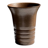 Vintage ceramic vase in glazed brown-orange with stripes H21.5 D19