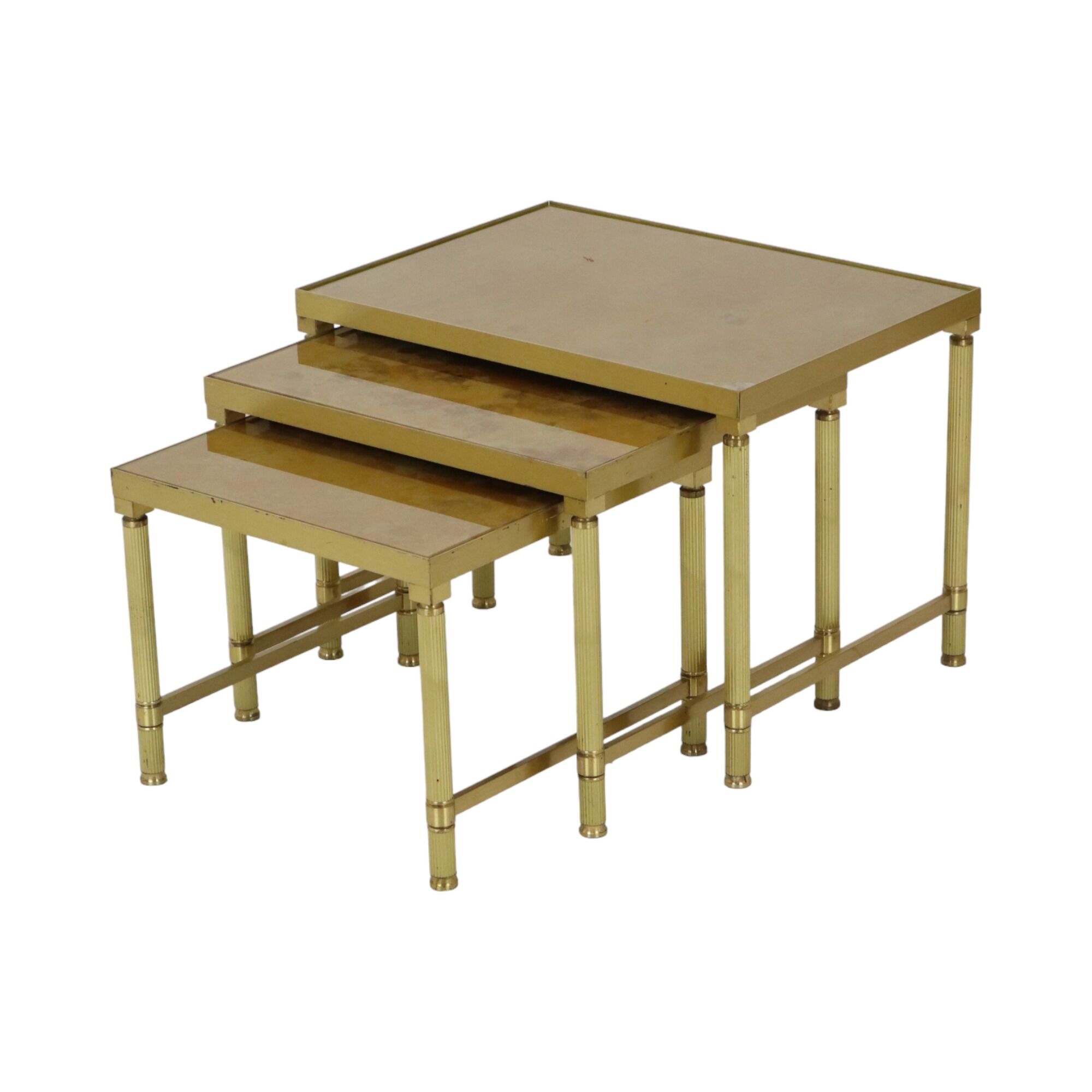 Design set of 3 nesting tables brass copper glass gold style maison jansen