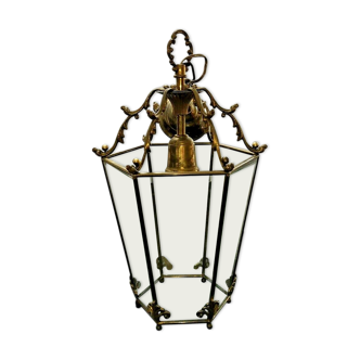 Ancienne lanterne vestibule bronze style Louis XVI verres biseautés 6 faces