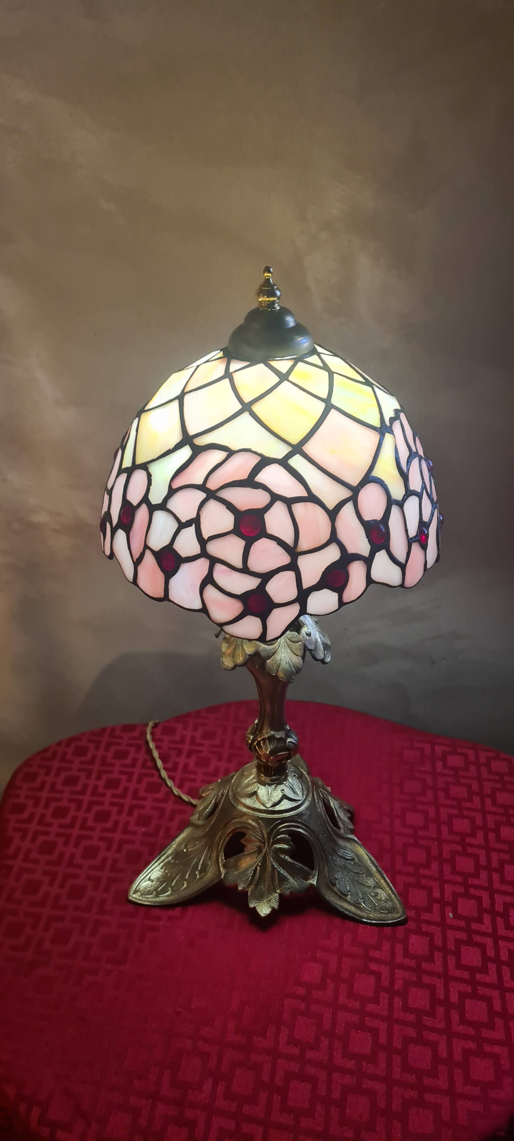Antique art nouveau bronze lamp with glass shade in tiffany style 44x20