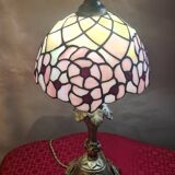 Antique art nouveau bronze lamp with glass shade in tiffany style 44x20