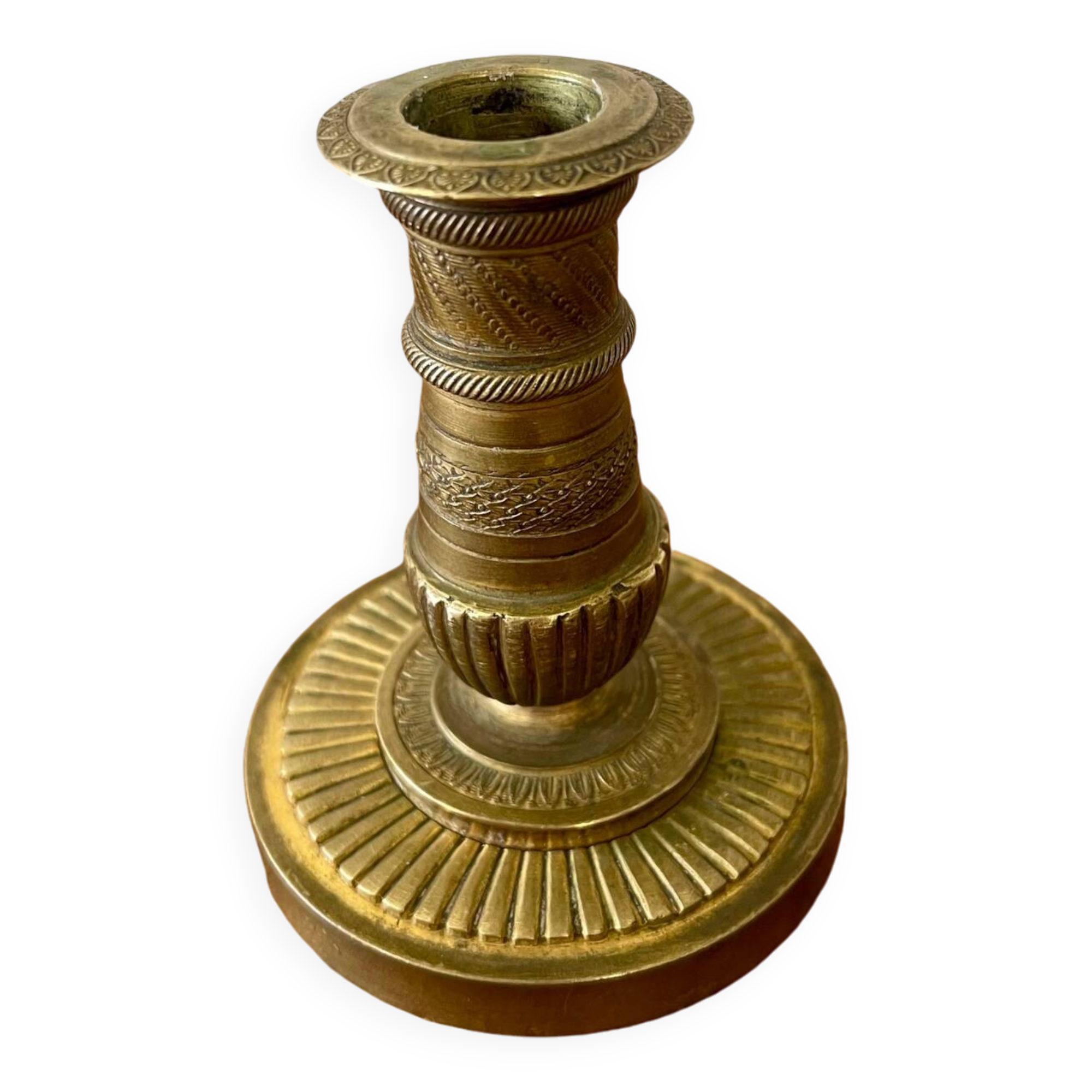 Engraved brass candle holder