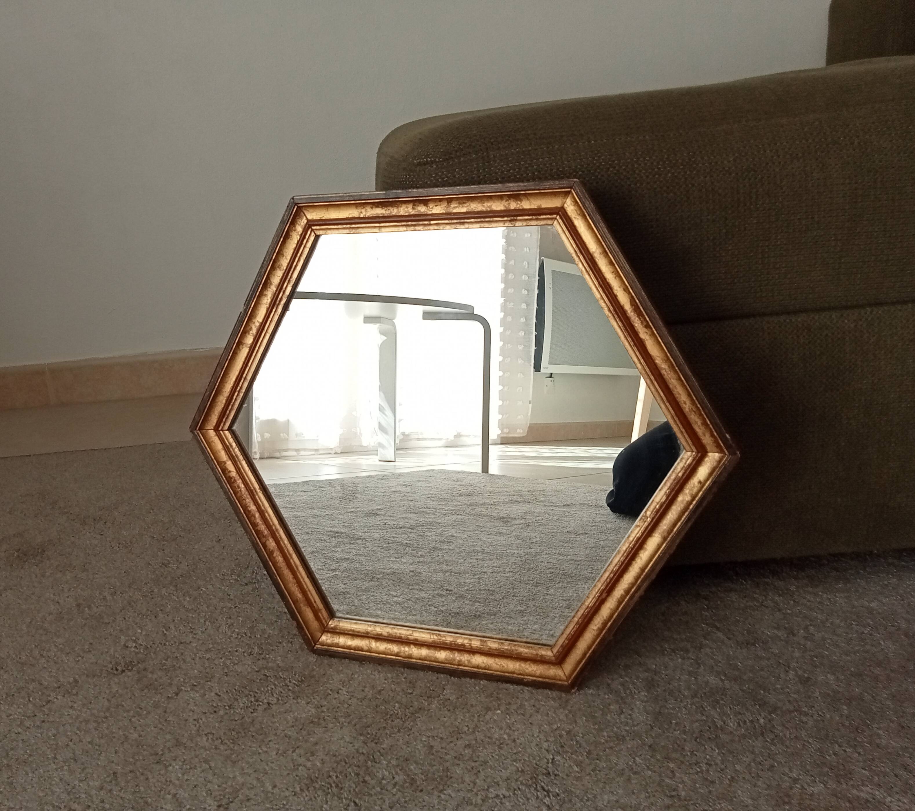 Miroir vintage hexagonale bohème chic en bois doré