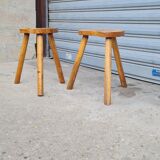 Pair of tripod stools in solid wood
