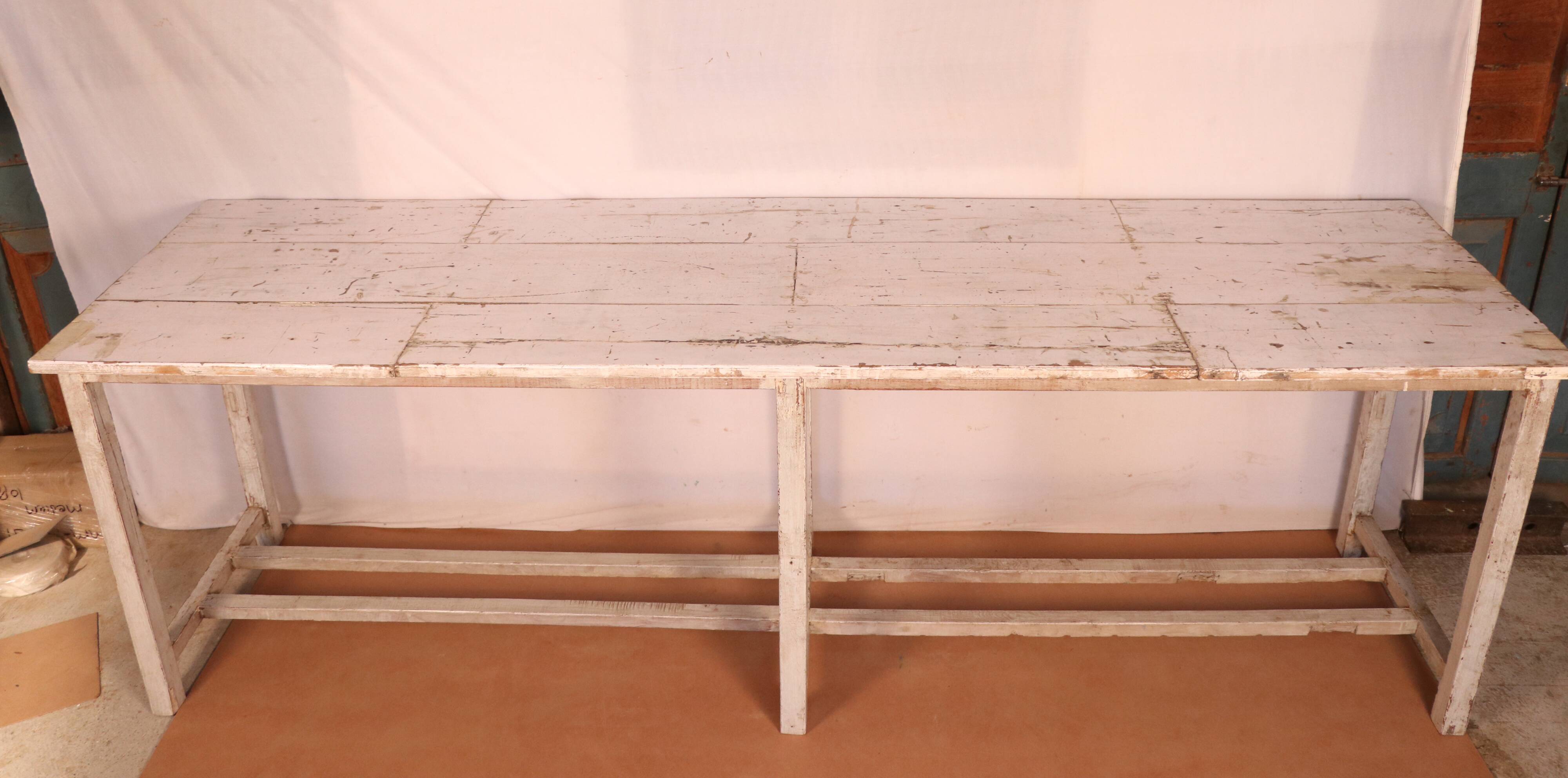 Old burmese teak draper table original white patina