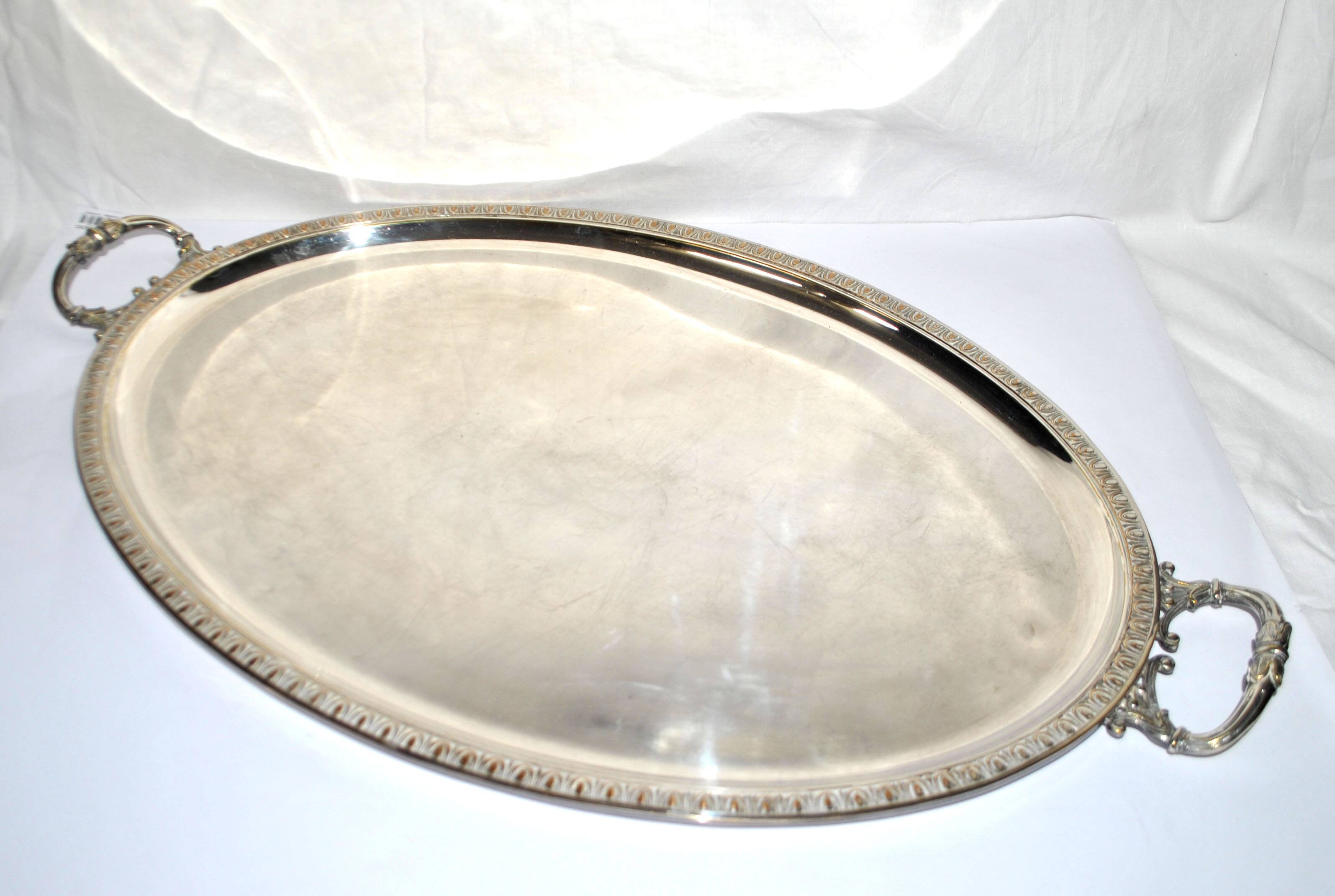 Grand plateau en métal argenté 75x40cm Orfèvre Poirier Dumonteil 1900