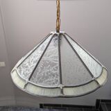 Old large Art Deco pendant lamp with mother-of-pearl and glass shade