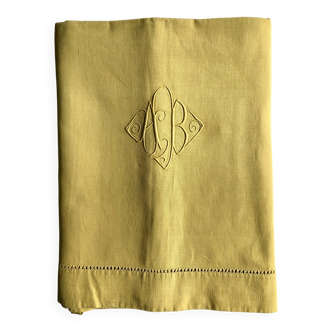 Drap Ancien En Lin Et Coton Jaune Moutarde