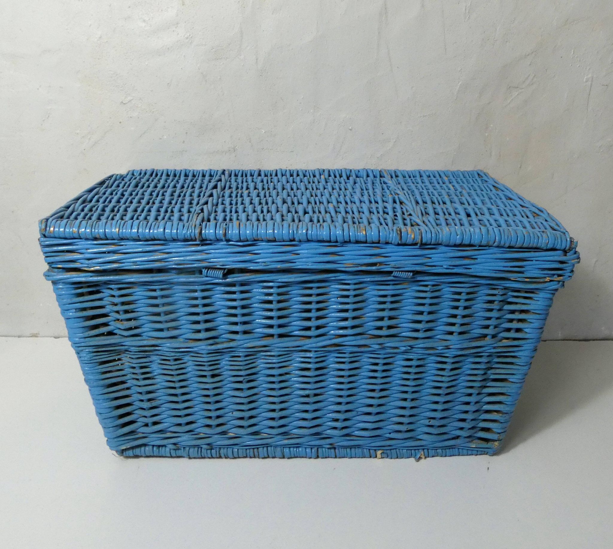 vintage blue rattan trunk chest