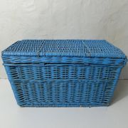 vintage blue rattan trunk chest