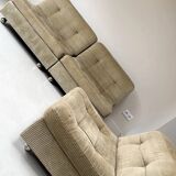 Three vintage seating elements with corduroy fabric