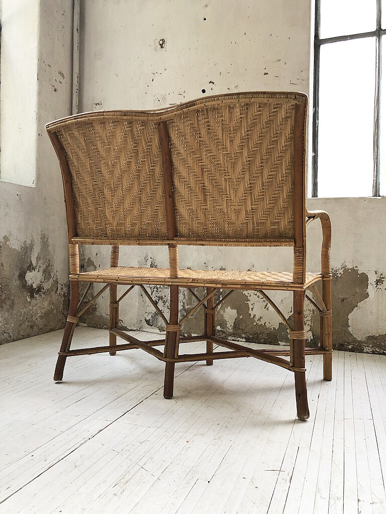 Old wicker and rattan bench