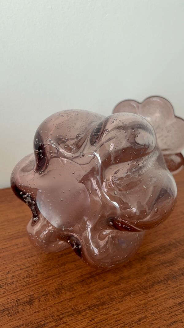 Vase vintage en verre bullé mauve – Col fleur Soliflore rétro – Décora