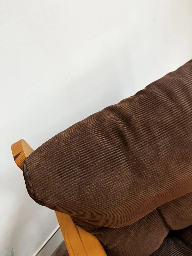 Vintage armchair – corduroy & pine