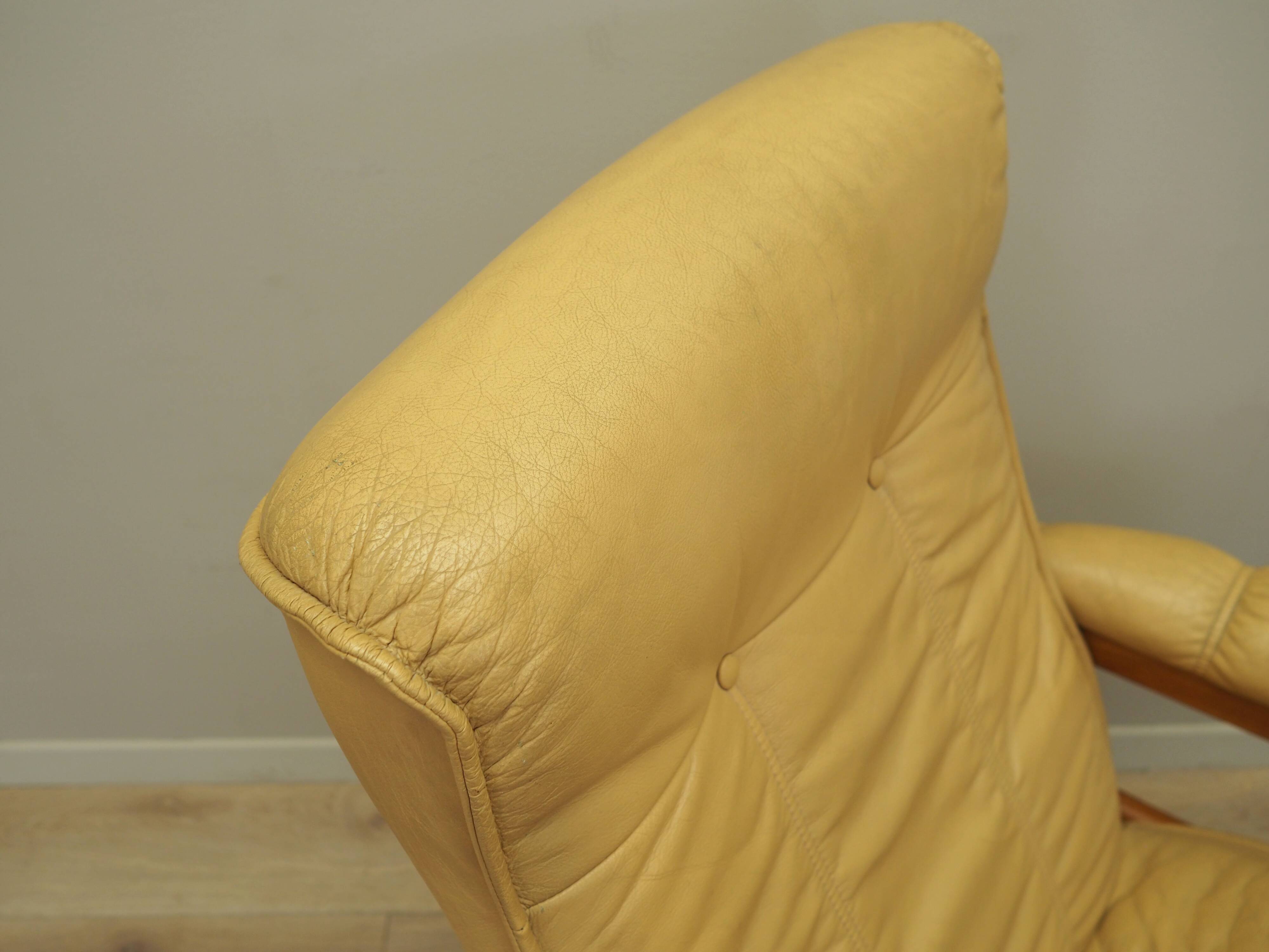 Yellow leather armchair, Danish design, 1960s, production: Denmark