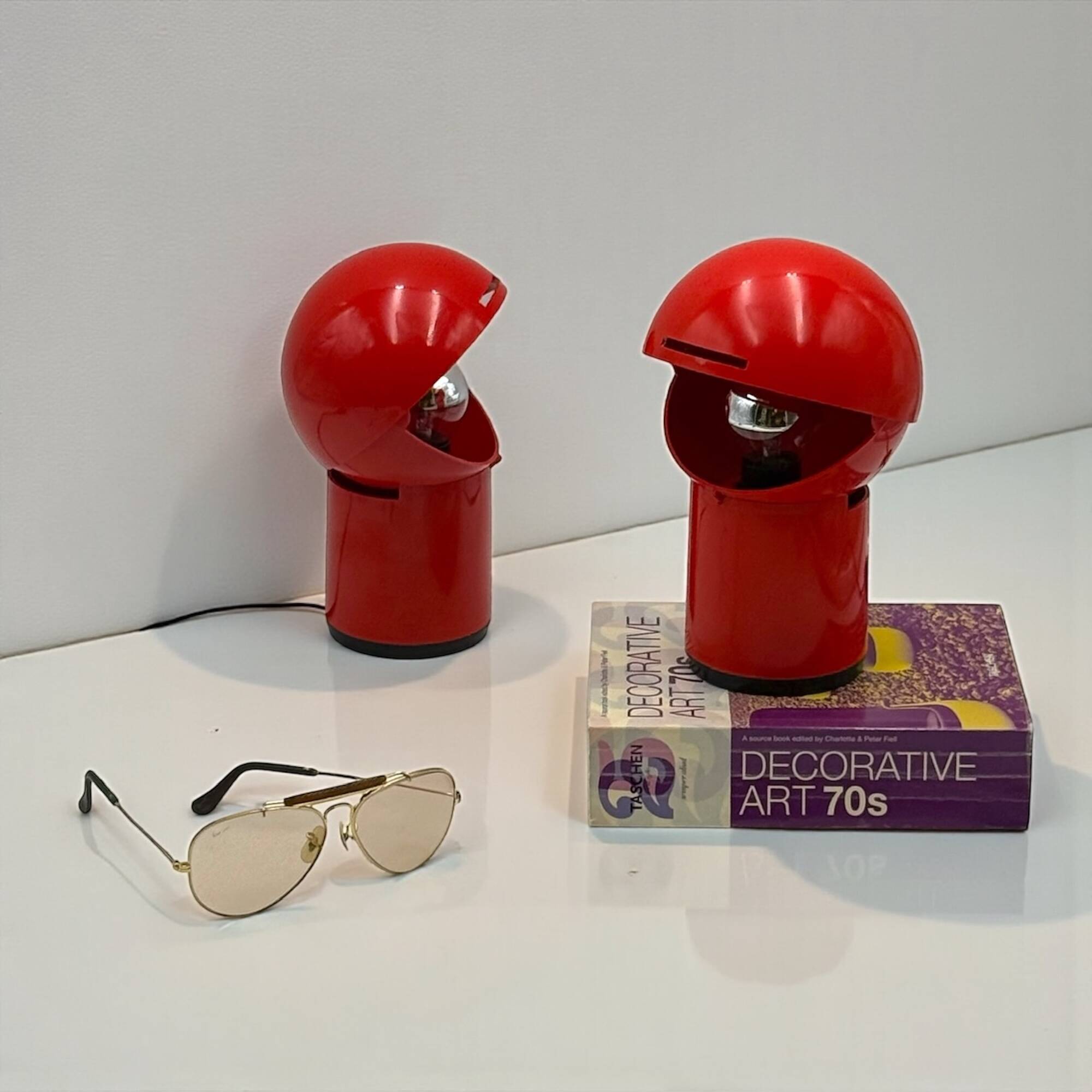 Paire de lampes Asteroidi Space Age rouges, Italie années 70