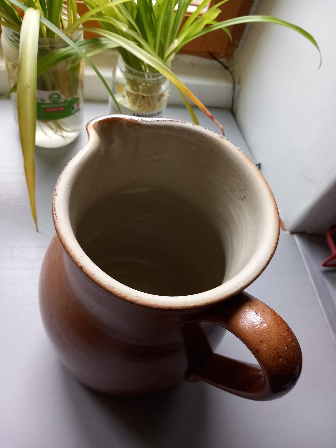 Large old pitcher/milk pot in glazed terracotta