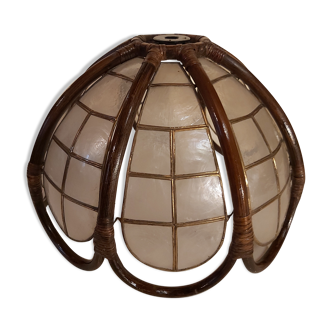 Mother-of-pearl and rattan lampshade