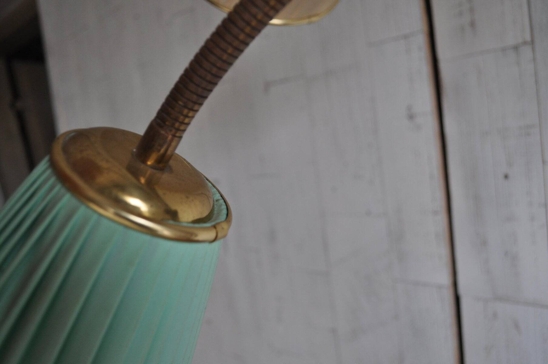 Illuminated cocktail cabinet in brown walnut and brass, multicoloured lampshades, 1950s.
