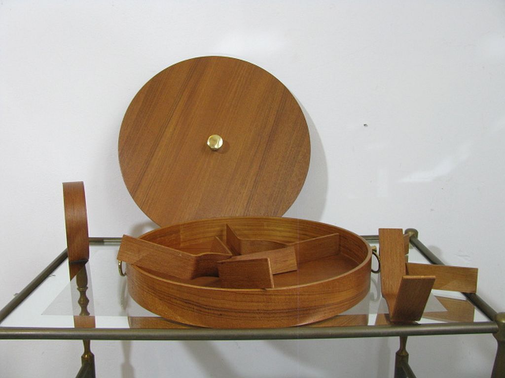 Mid century sewing box with / asystent / Service platform  teak 1960/70s