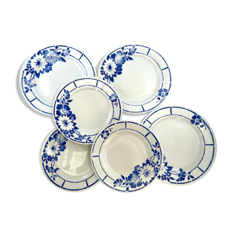 3 assiettes plates et 3 assiettes dessert vintage fleur bleue Ceranord