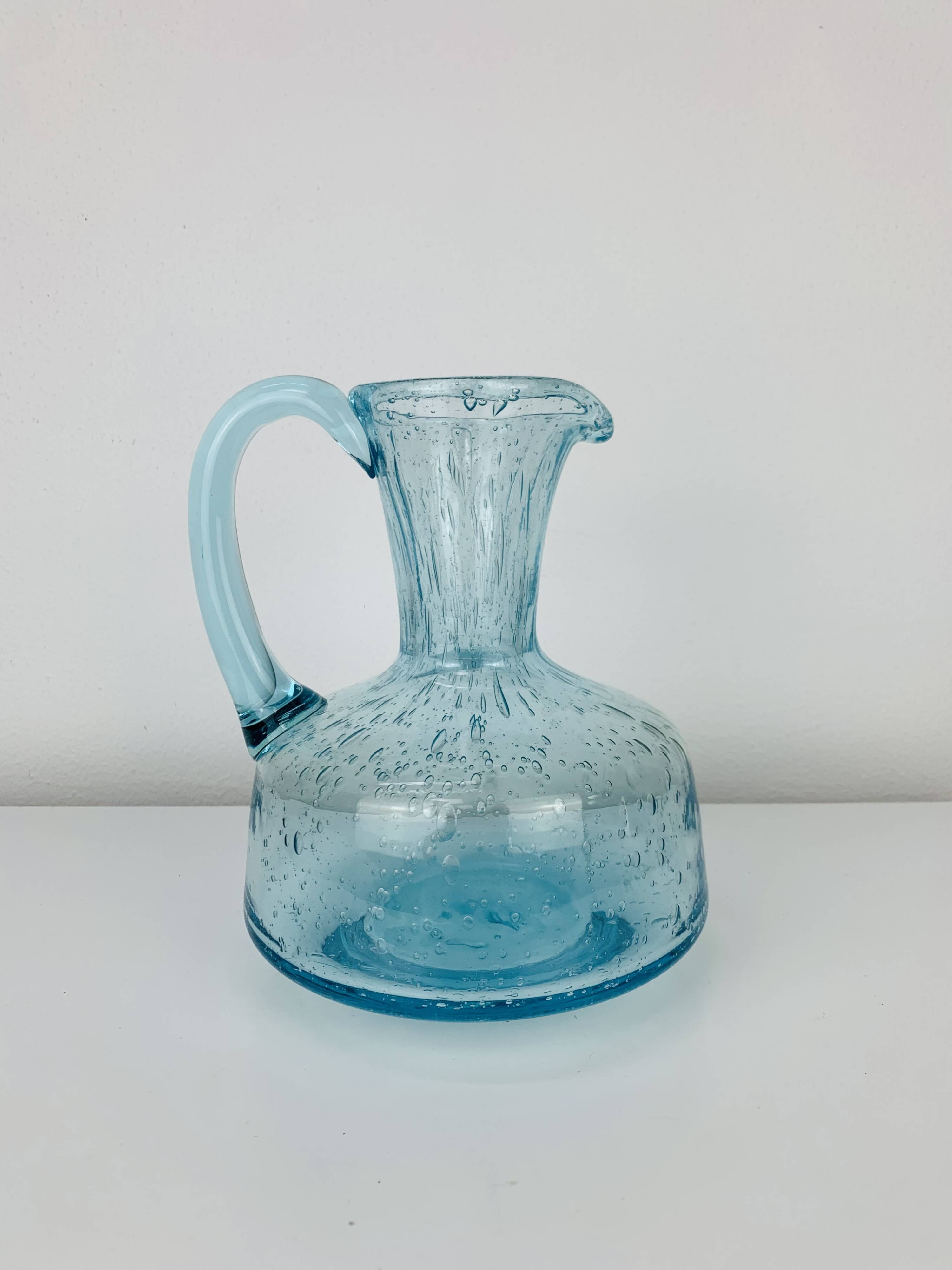 Vintage blue bubble glass pitcher