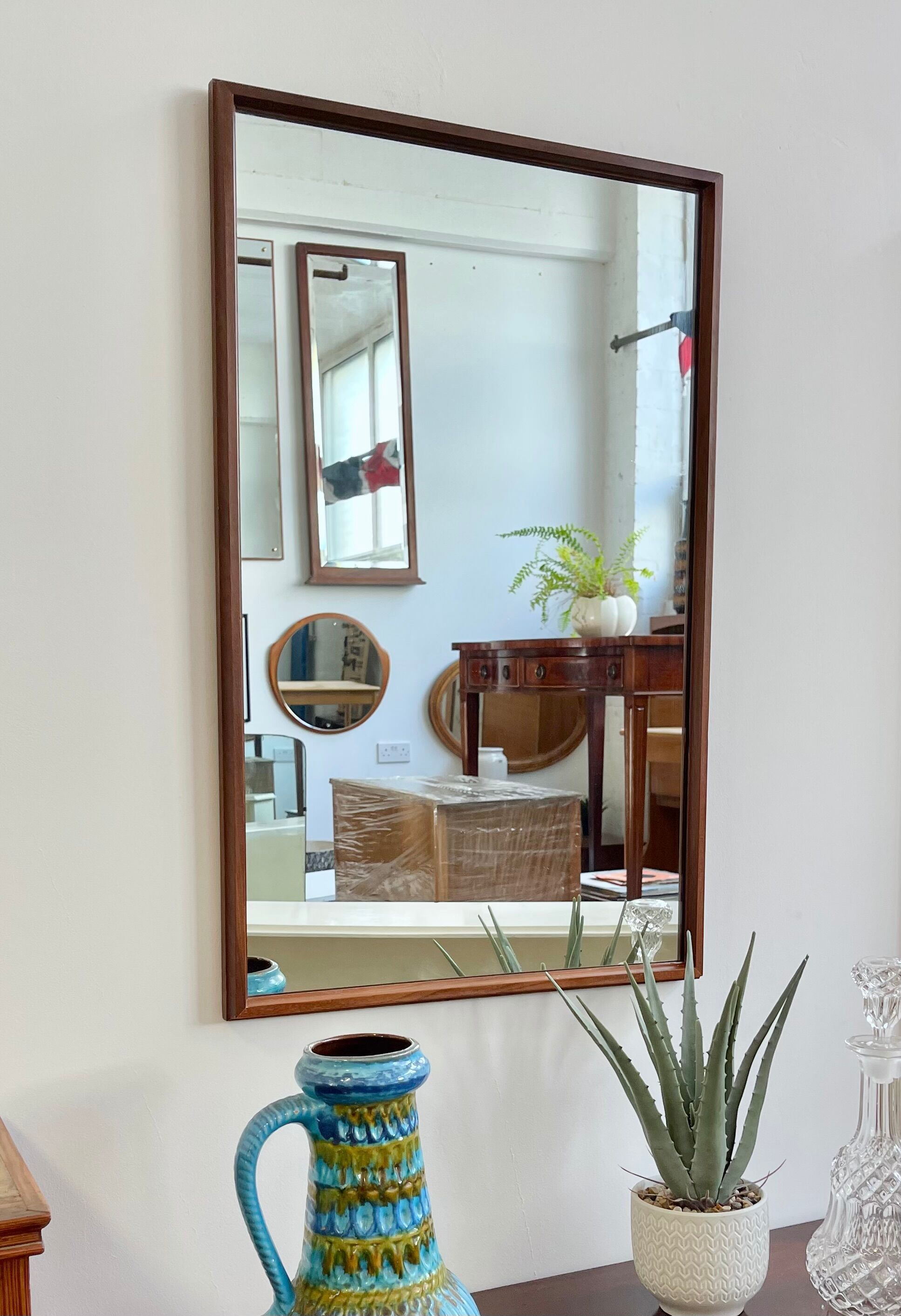 Vintage rectangular teak framed mirror