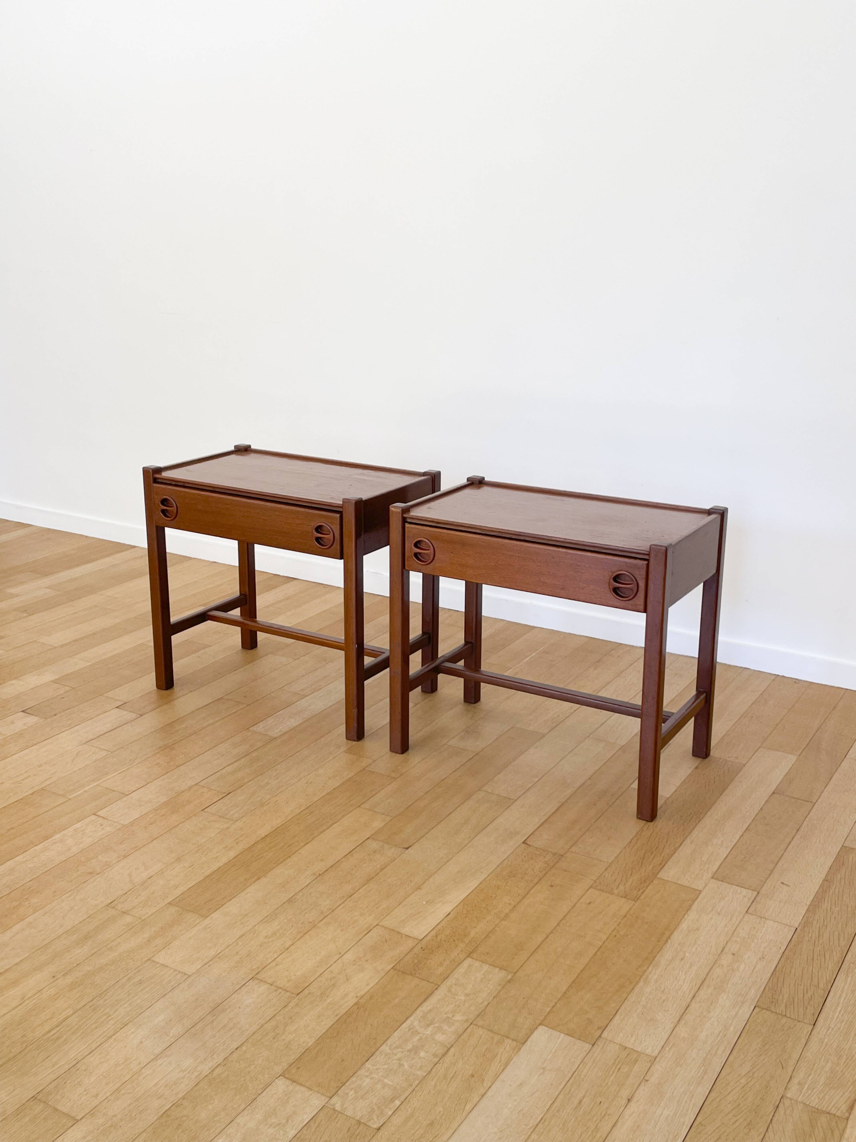 Pair of Scandinavian wooden bedside tables, 1960s