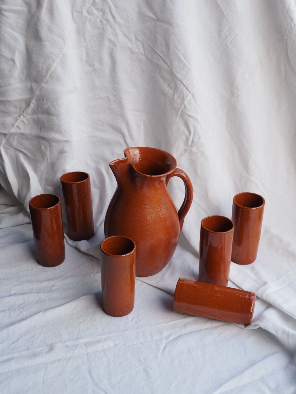 Orangeade service with a jug and 6 glasses - vintage terracotta