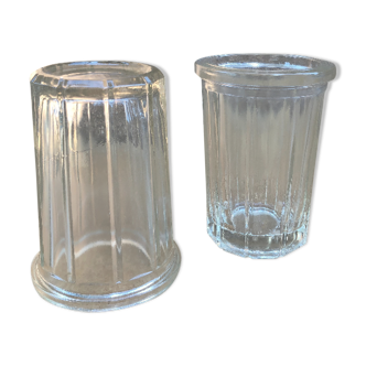 2 elongated jam jars in bubbled glass