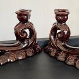Pair of Art Deco candlesticks in glazed ceramic
